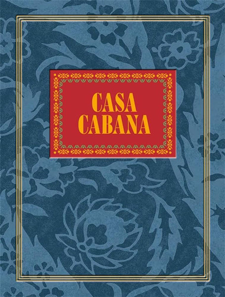 Decorative cover with 'Casa Cabana' text on a blue floral patterned background