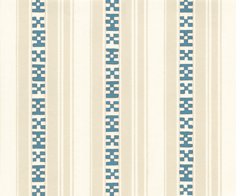 Decors Barbares-Rayures Broderies in Blue and Beige