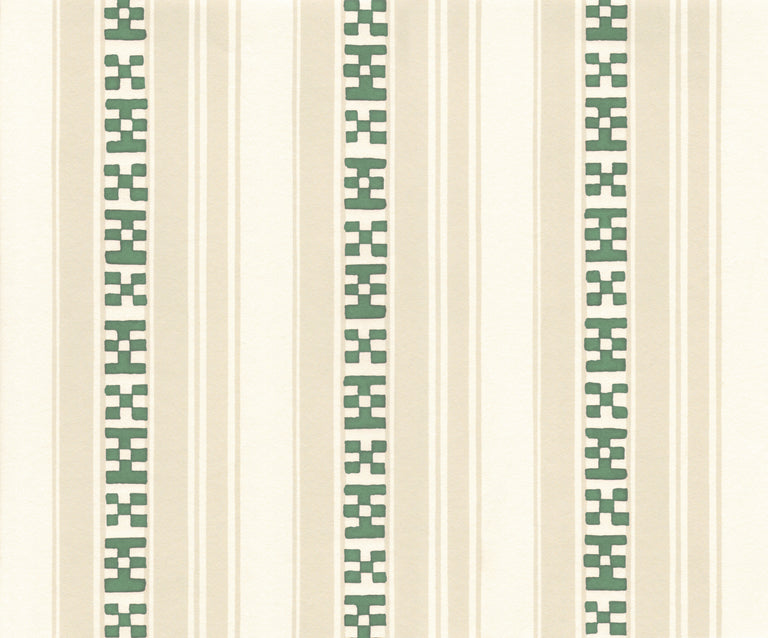 Decors Barbares-Rayures Broderies in Green and Beige
