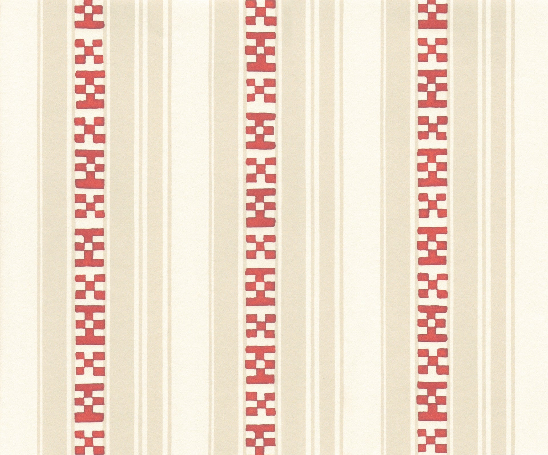 Decors Barbares-Rayures Broderies in Red and Beige