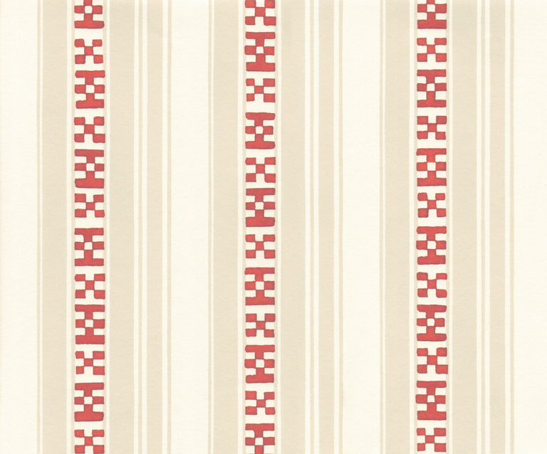 Decors Barbares-Rayures Broderies in Red and Beige